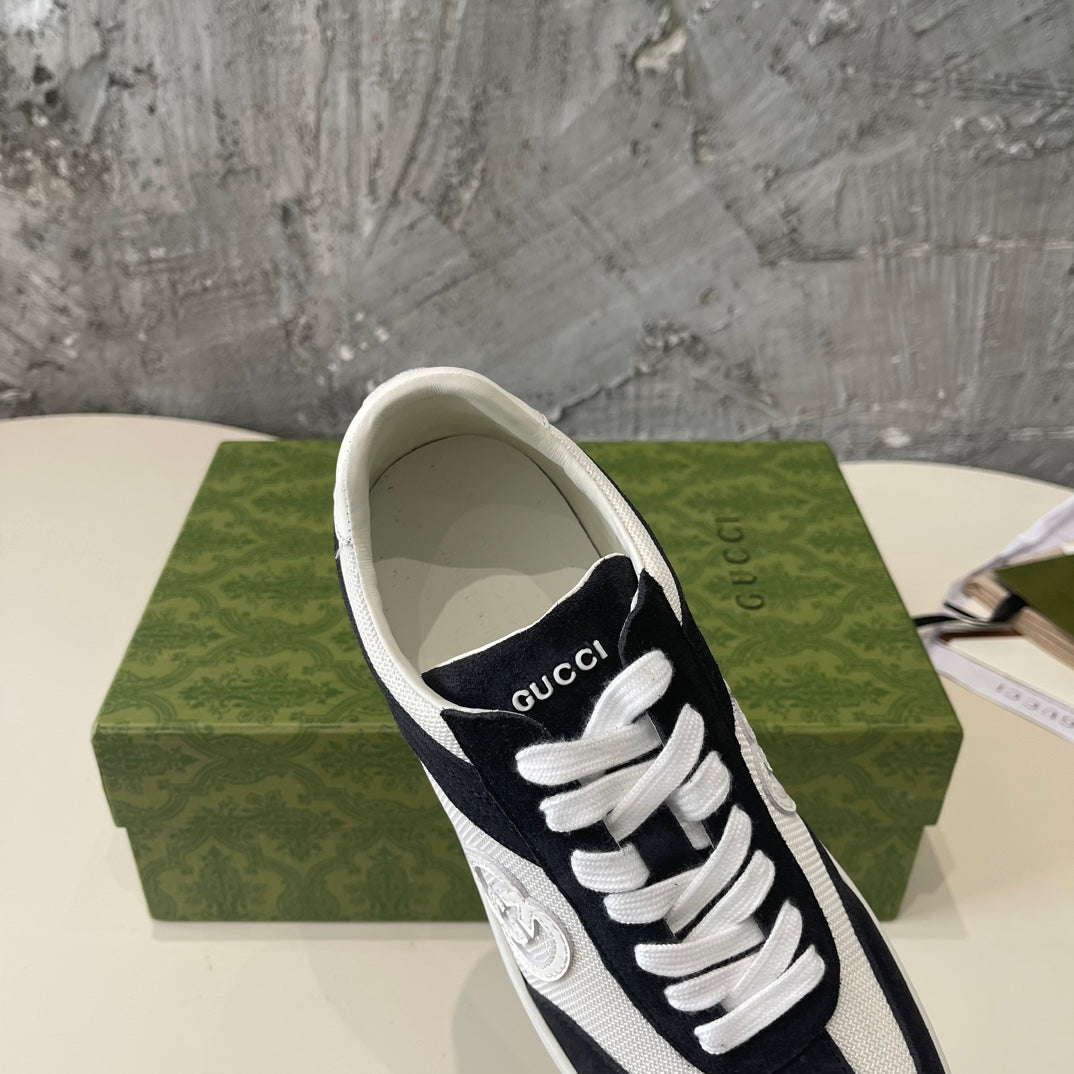 GG Low Sneaker Black White Canvas Suede Calfskin