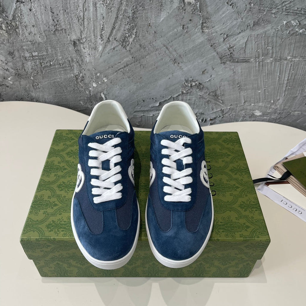 GG Low Sneaker Navy Blue Canvas Suede Calfskin