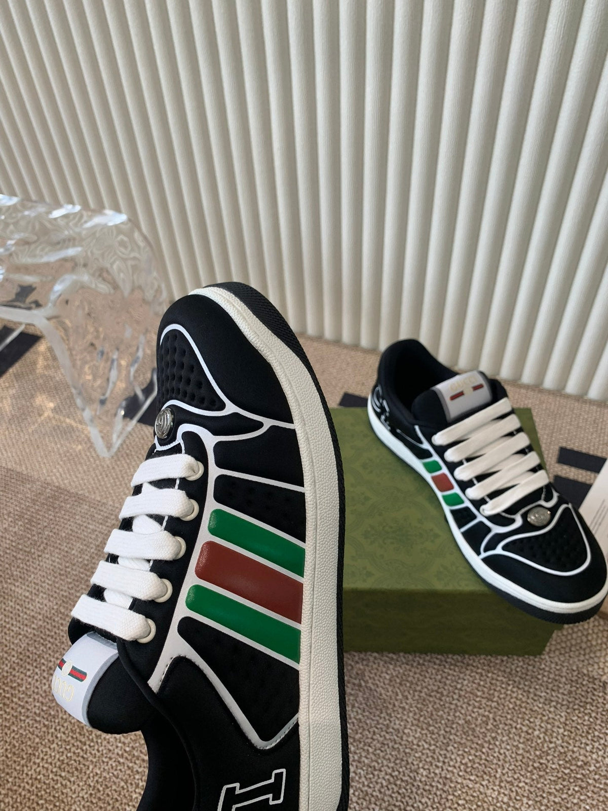 GG SCREENER SNEAKER WITH WEB BLACK CALFSKIN
