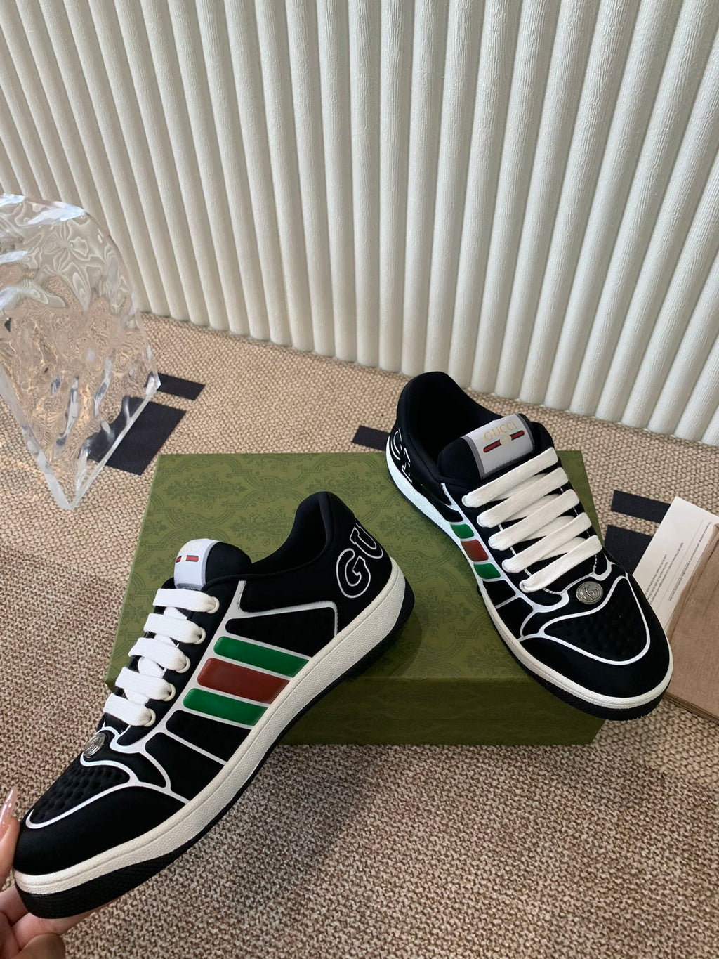 GG SCREENER SNEAKER WITH WEB BLACK CALFSKIN