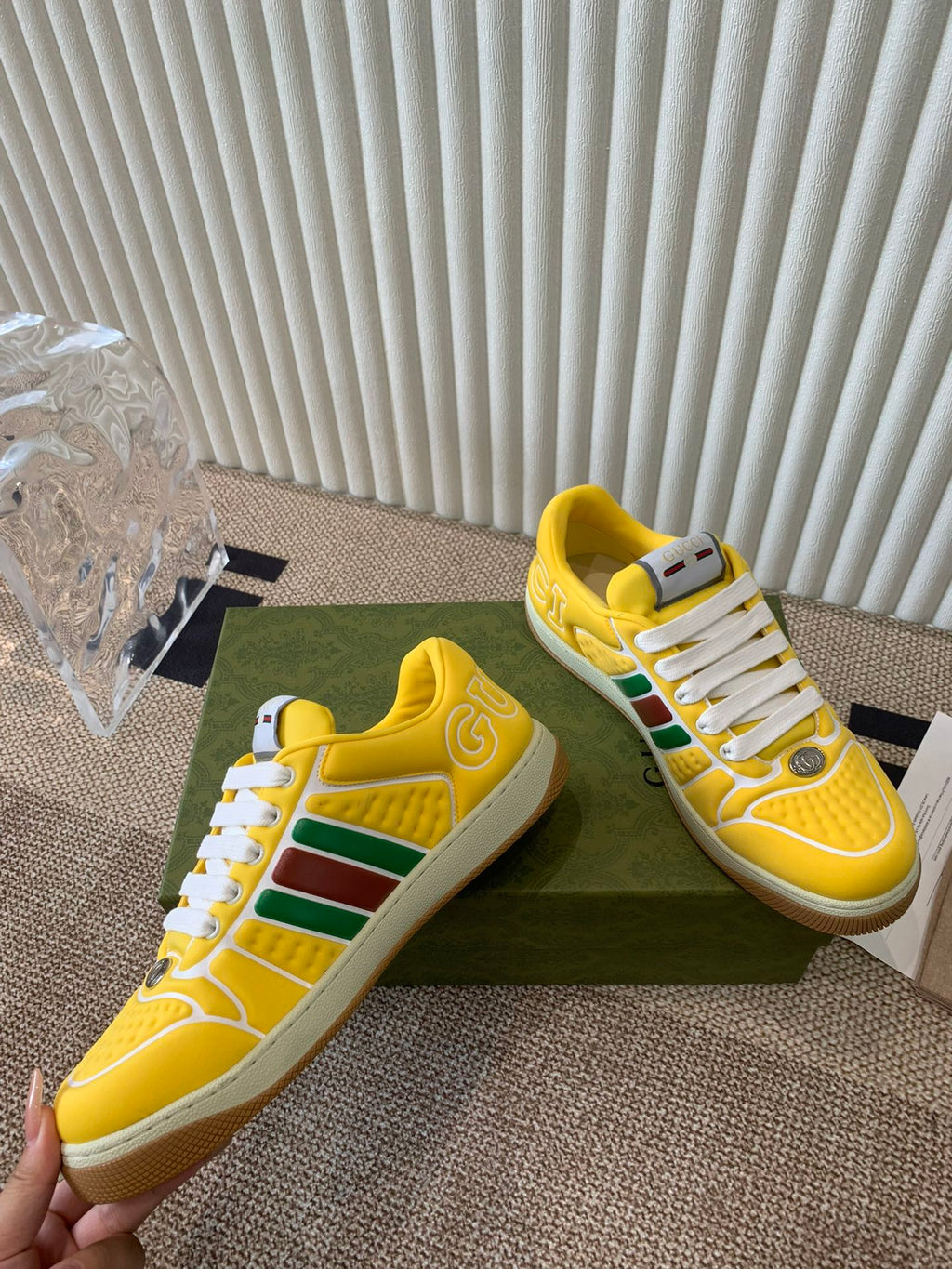 GG SCREENER SNEAKER WITH WEB LEMON CALFSKIN
