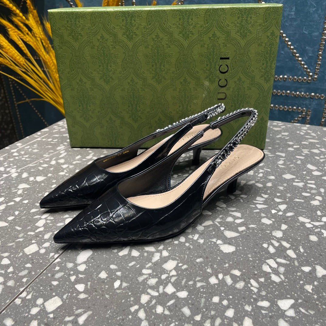GG SIGNORIA 45 SLINGBACK PUMP BLACK CALFSKIN