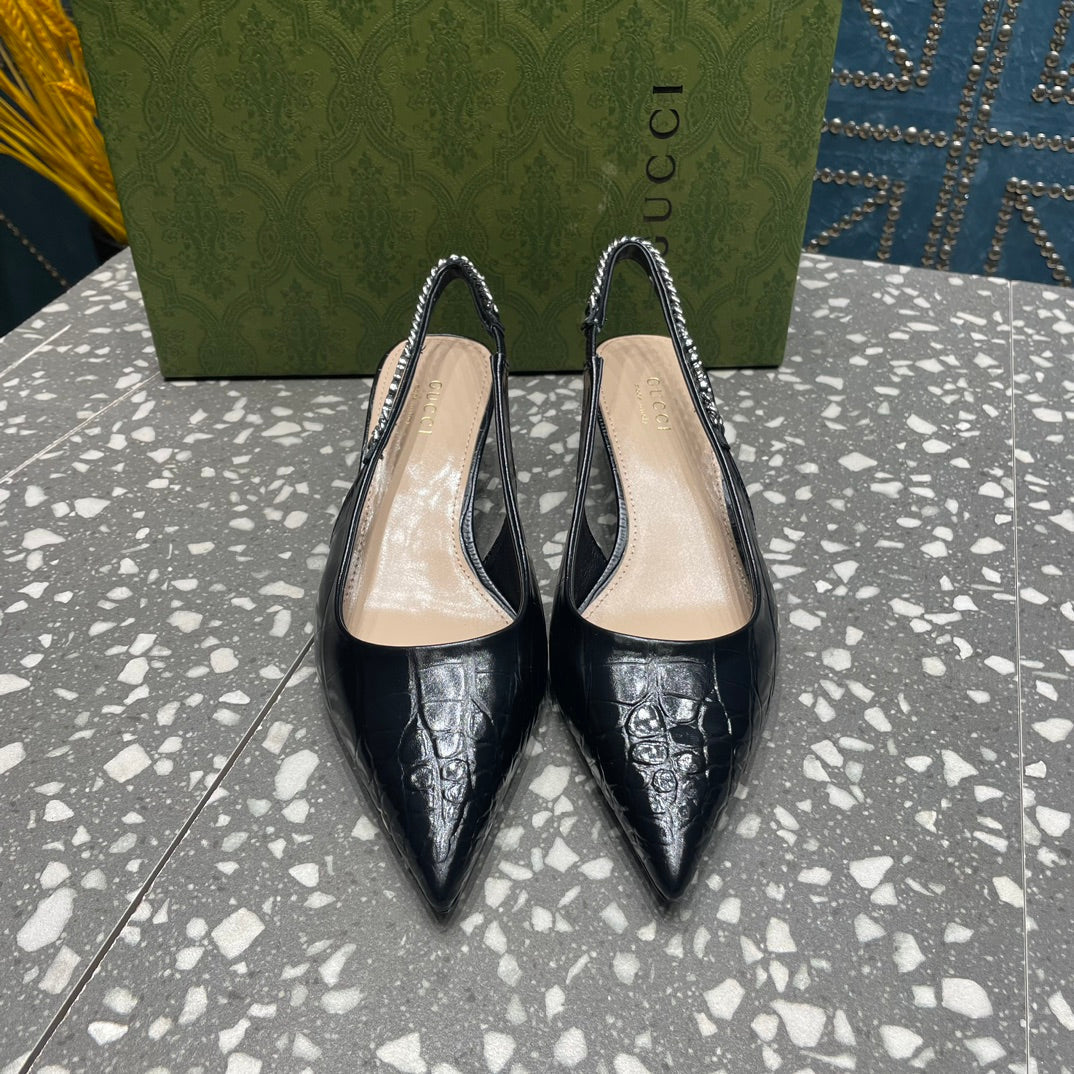GG SIGNORIA 45 SLINGBACK PUMP BLACK CALFSKIN