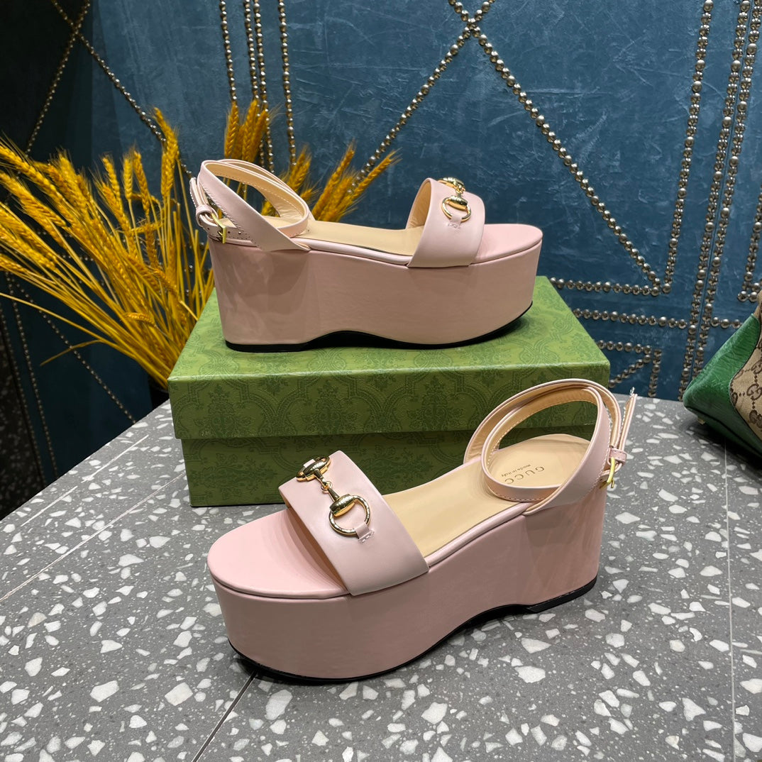 GG HORSEBIT FLATFORM SANDAL PASTEL PINK CALFSKIN