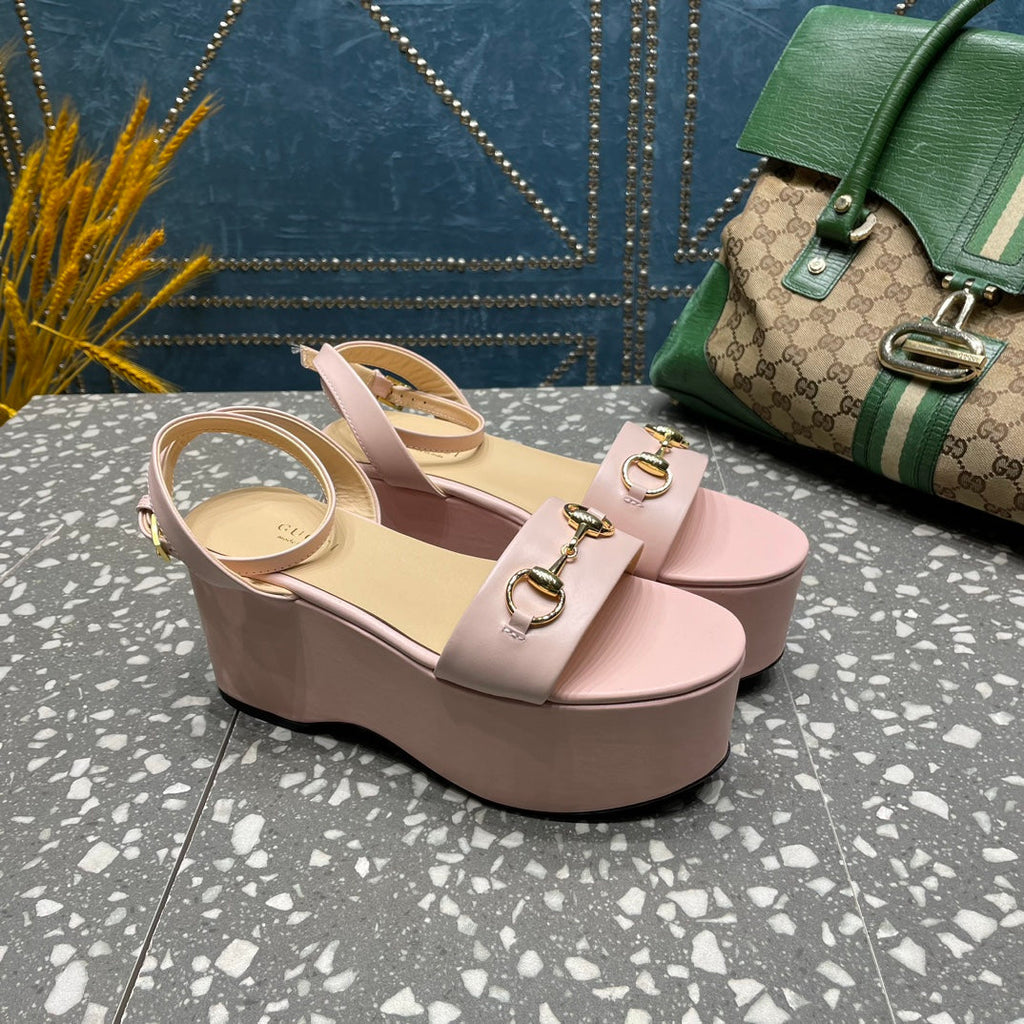 GG HORSEBIT FLATFORM SANDAL PASTEL PINK CALFSKIN