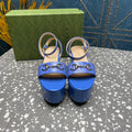 GG  HORSEBIT FLATFORM SANDAL COBALT CALFSKIN