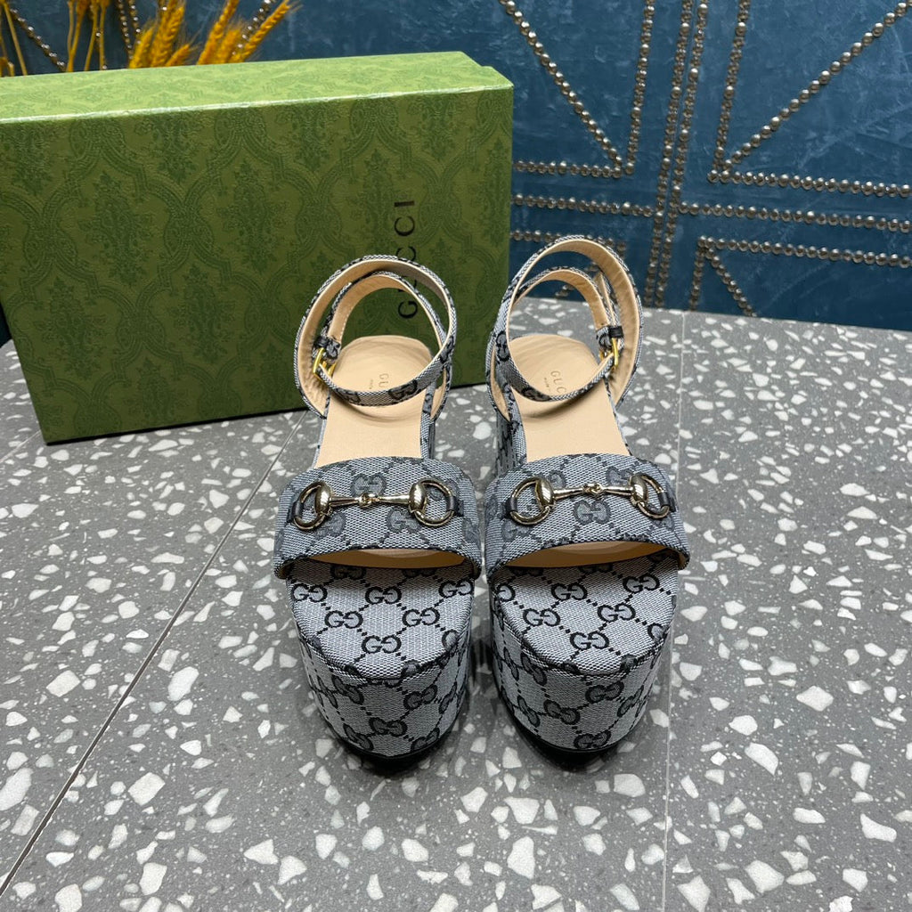 GG  HORSEBIT FLATFORM SANDAL LEAD CALFSKIN