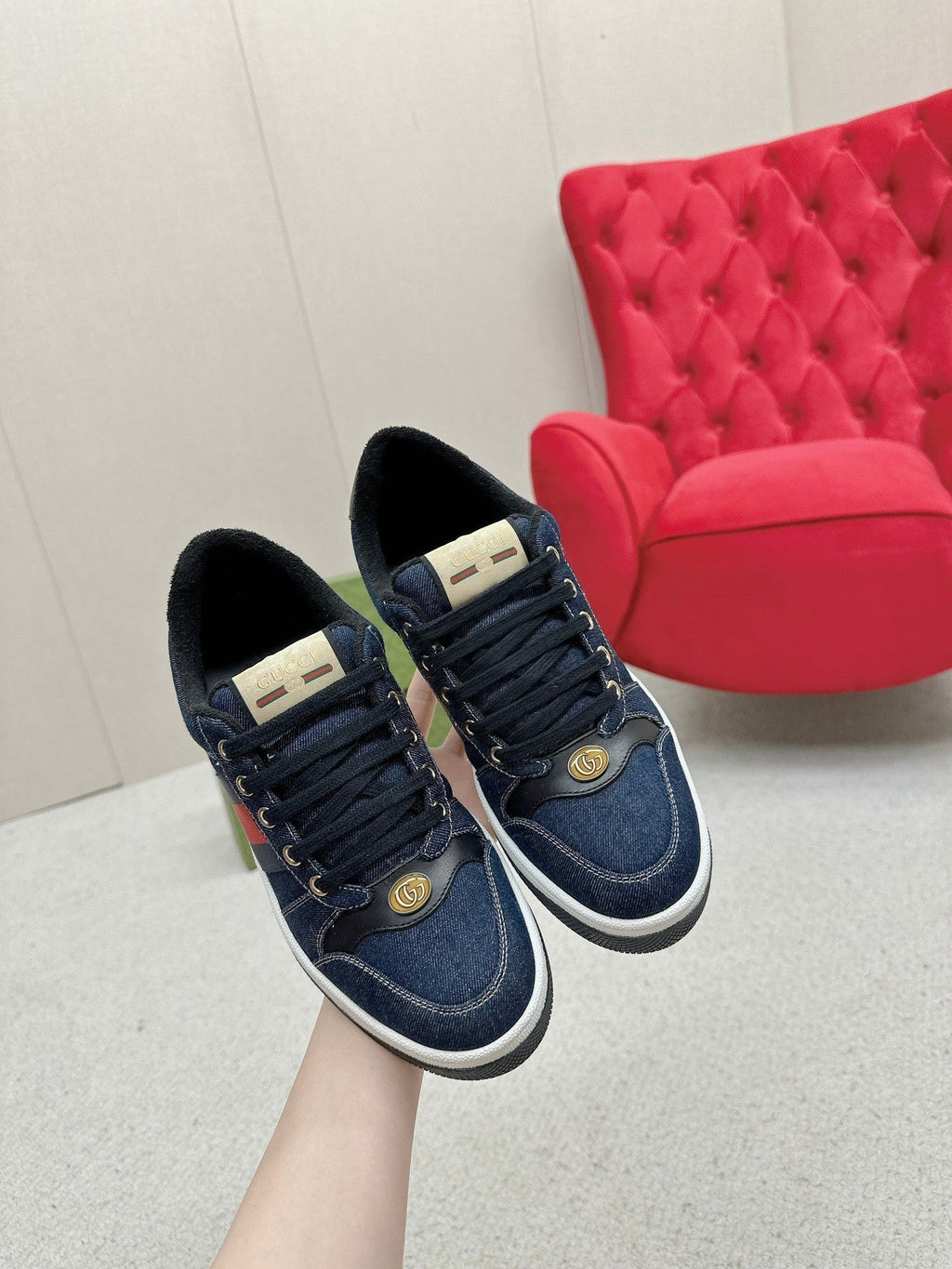 GG WOMEN'S SCREENER TRAINER DENIM CALFSKIN