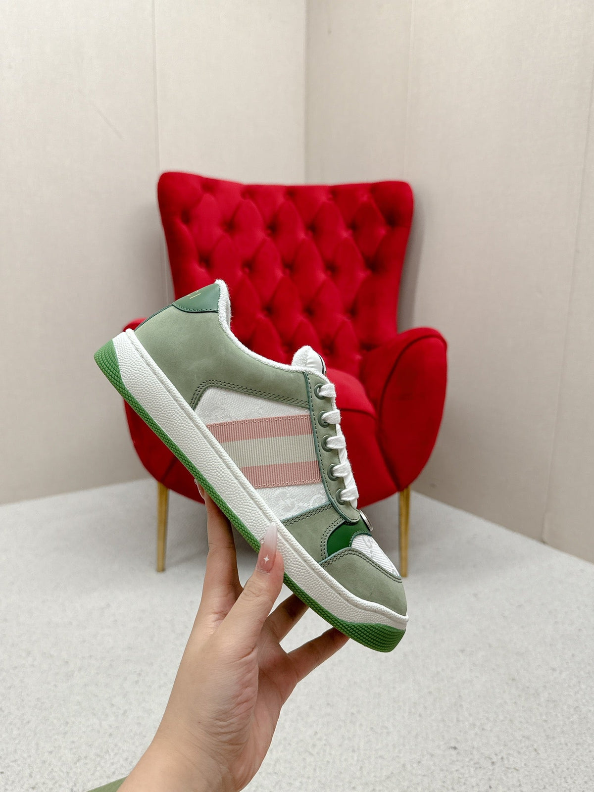 GG Sneaker Khaki Suede Green Calfskin