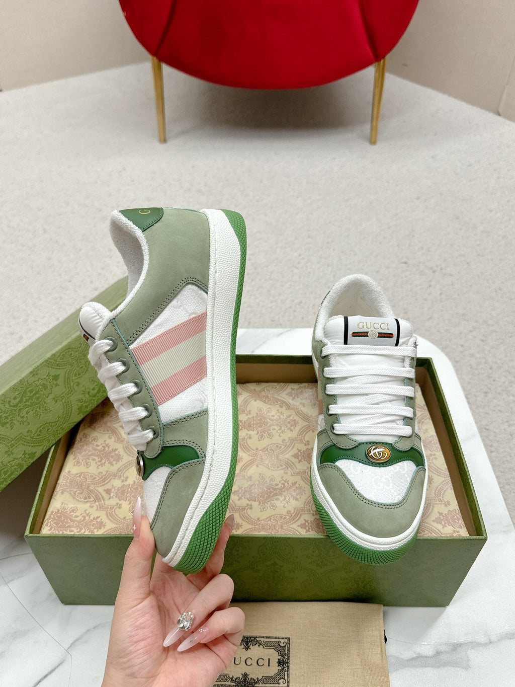 GG Sneaker Khaki Suede Green Calfskin