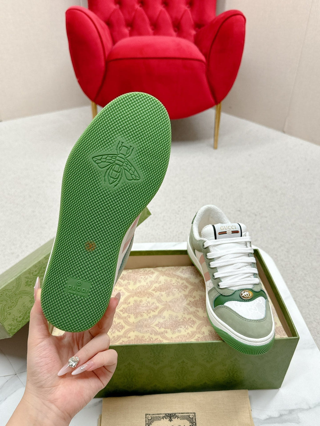 GG Sneaker Khaki Suede Green Calfskin