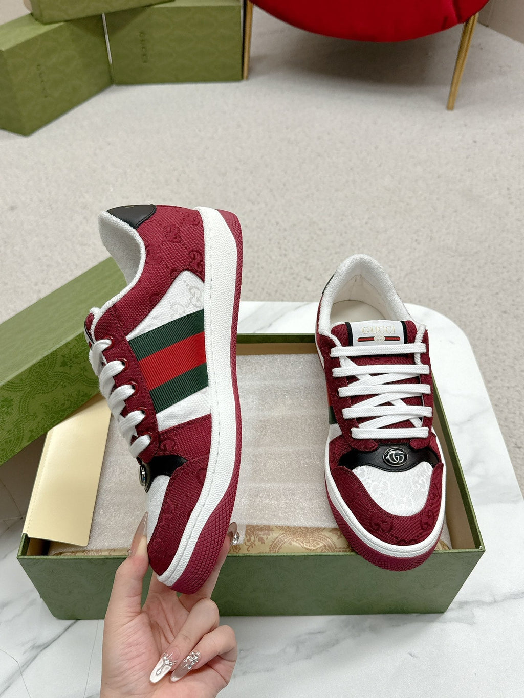 GG Sneaker Burgundy White Canvas