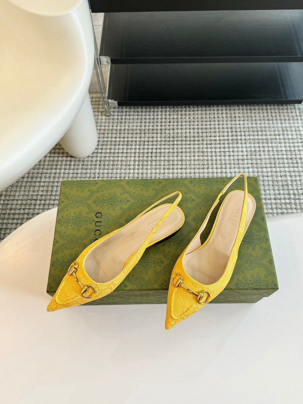 GG HORSEBIT SLINGBACK BALLET FLAT LEMON CANVAS