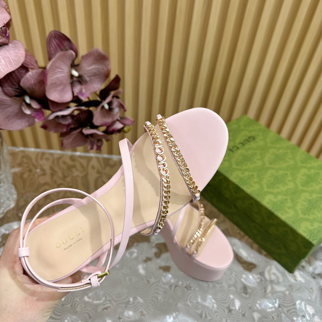 GG PLATFORM SANDAL PASTEL PINK CALFSKIN WITH CHAINS