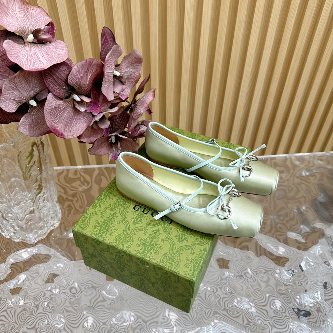 BALLET FLAT IN JADE GREEN SILK