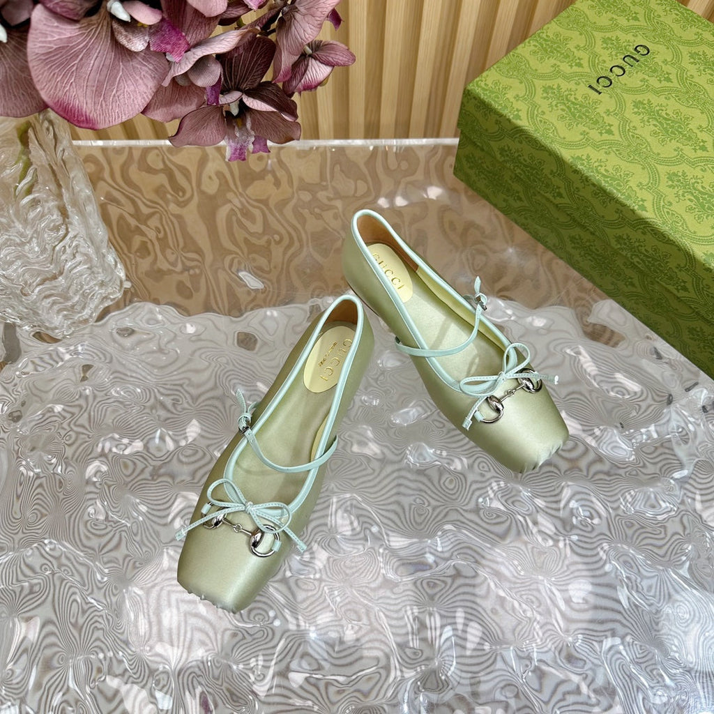 BALLET FLAT IN JADE GREEN SILK