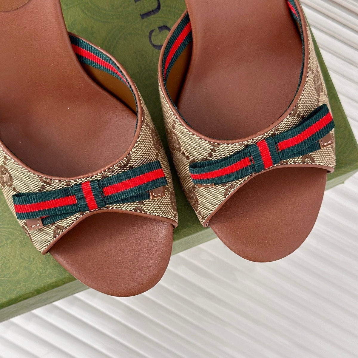 GG Vintage High Heel Slippers Brown