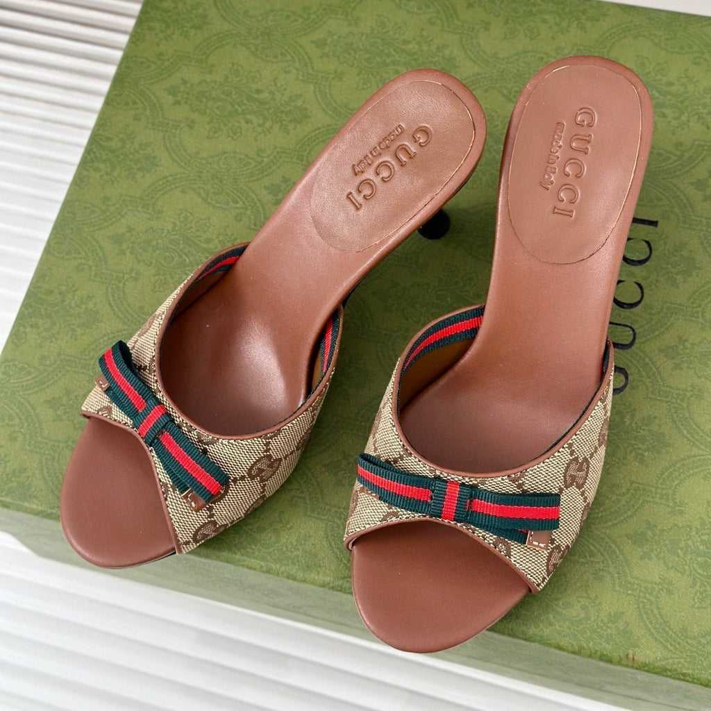 GG Vintage High Heel Slippers Brown