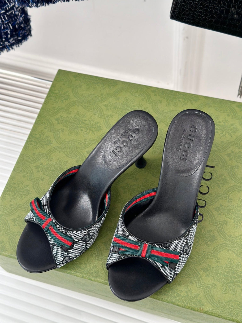 GG Vintage High Heel Slippers Black