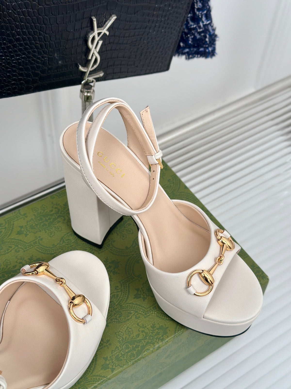 horsebit 11cm platform sandal cream calfskin