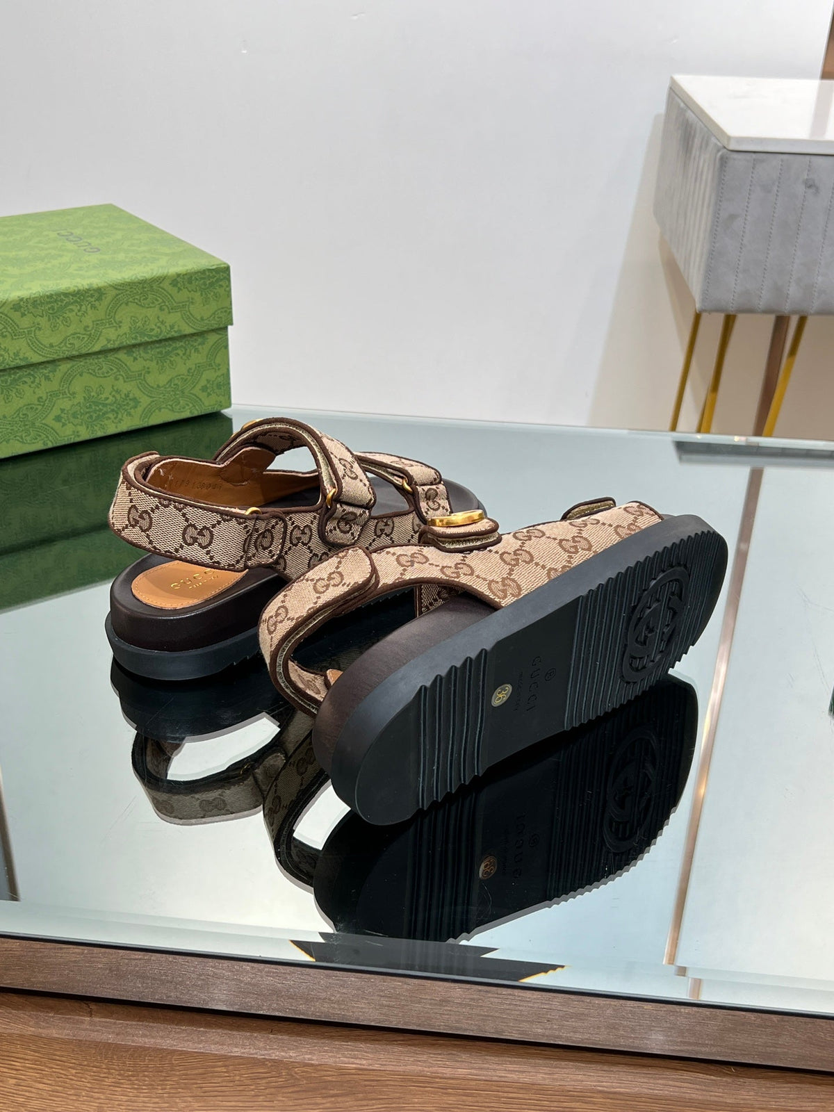 GG  SANDAL WITH DOUBLE G PECAN CARO LAMBSKIN