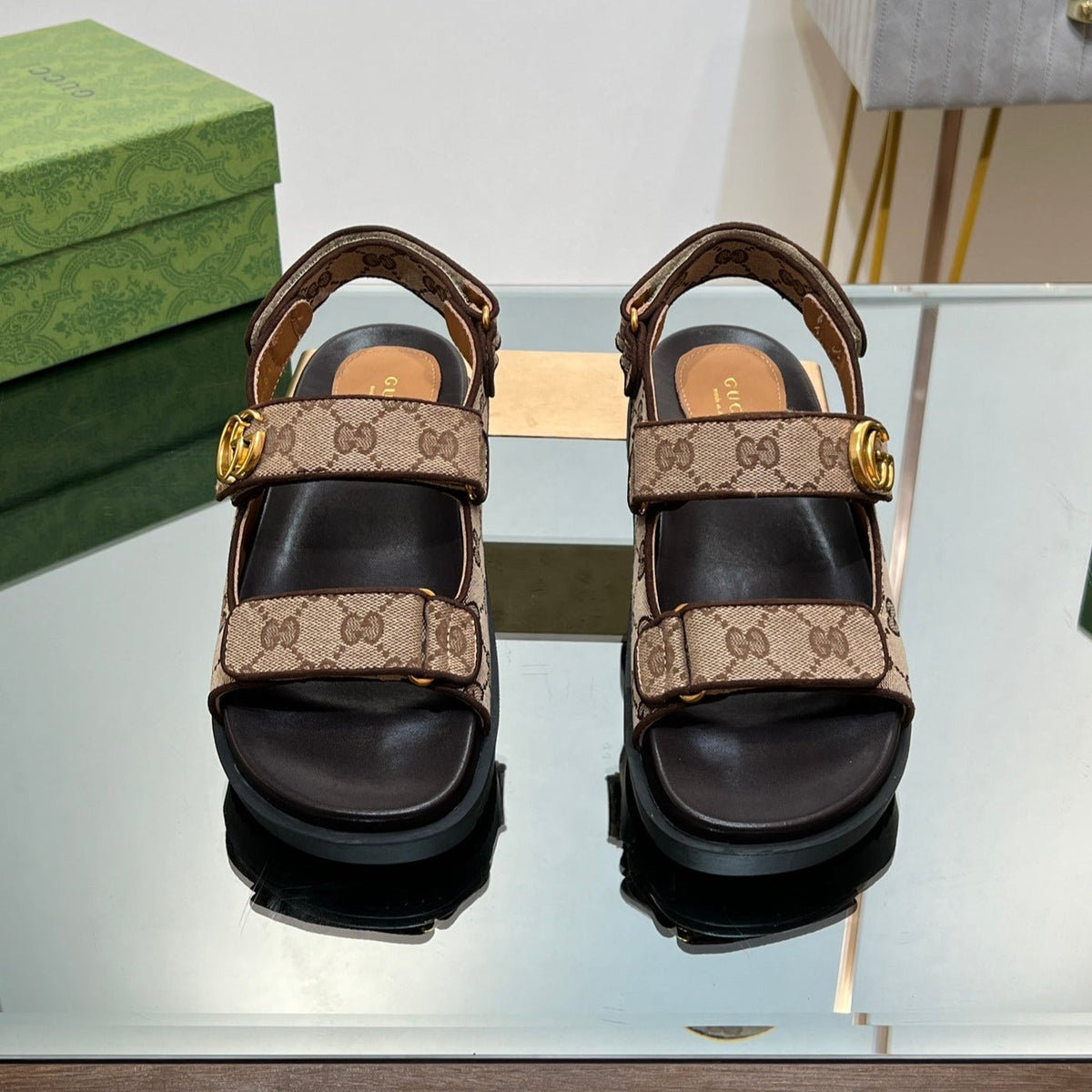 GG  SANDAL WITH DOUBLE G PECAN CARO LAMBSKIN