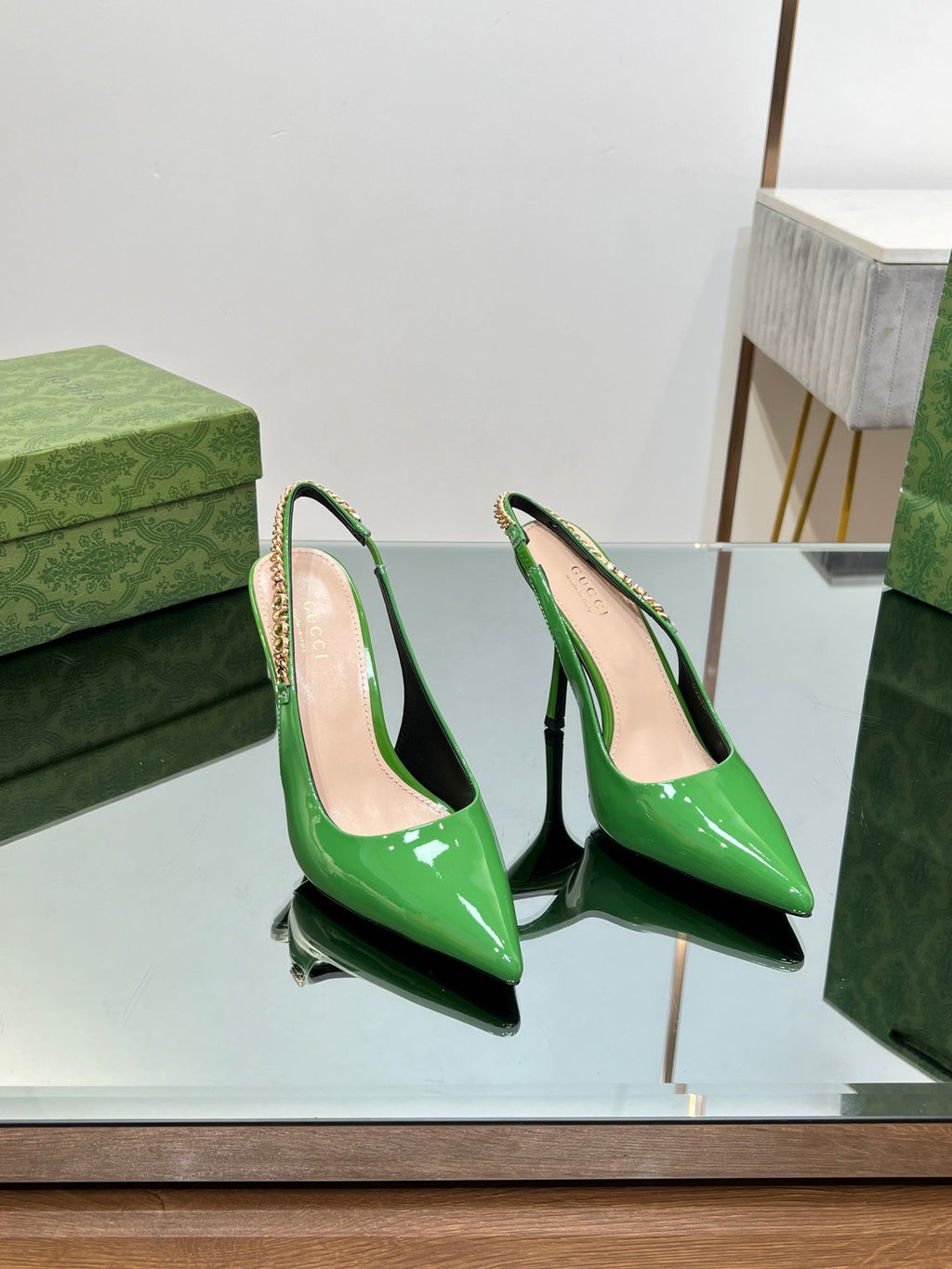 GG SIGNORIA SLINGBACK PUMP GREEN LAMBSKIN