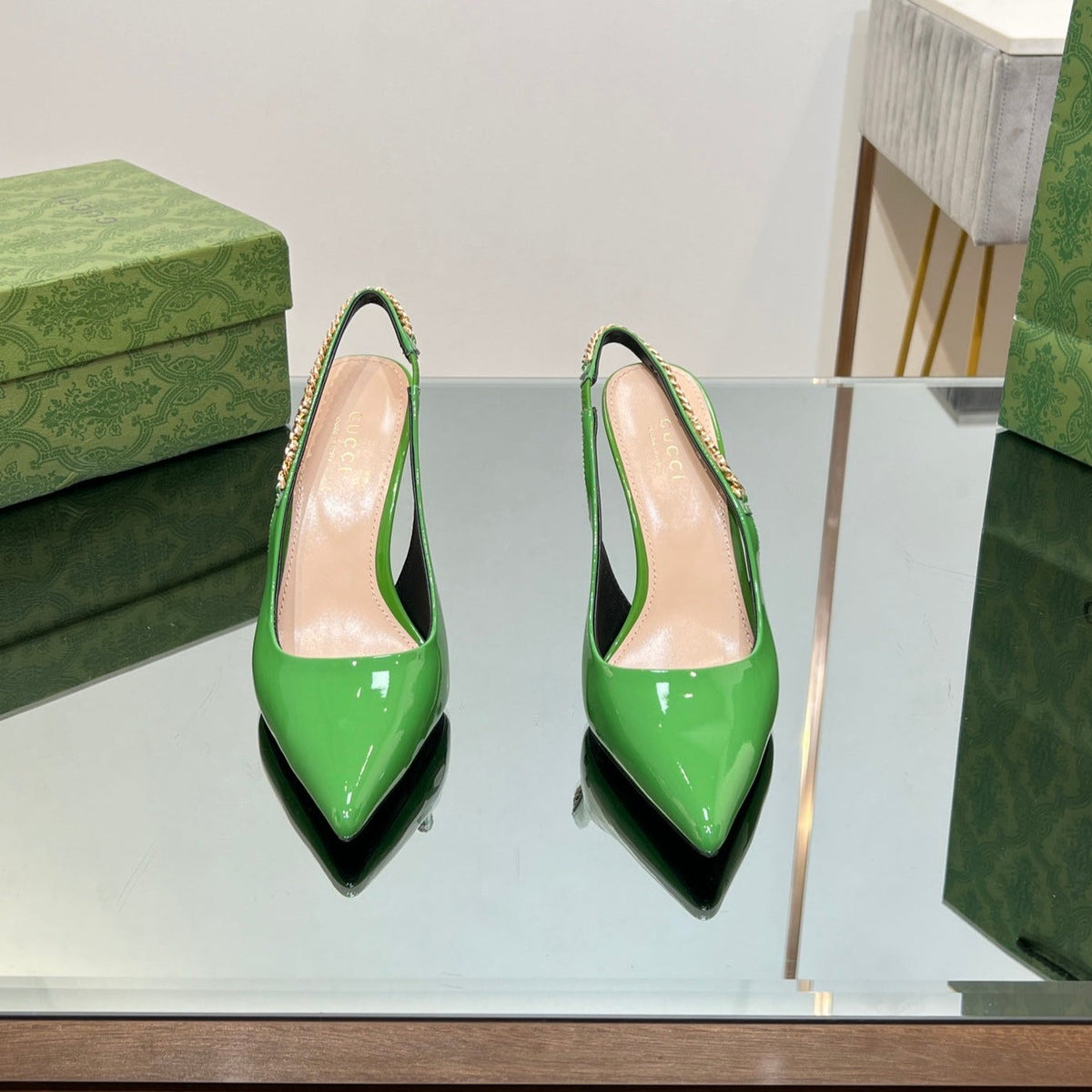 GG SIGNORIA SLINGBACK PUMP GREEN LAMBSKIN