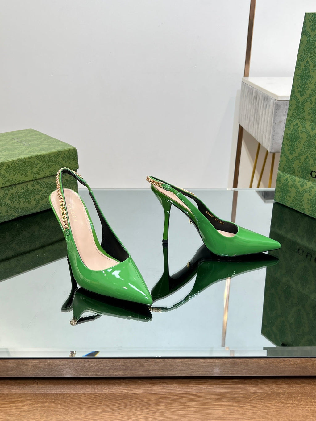 GG SIGNORIA SLINGBACK PUMP GREEN LAMBSKIN