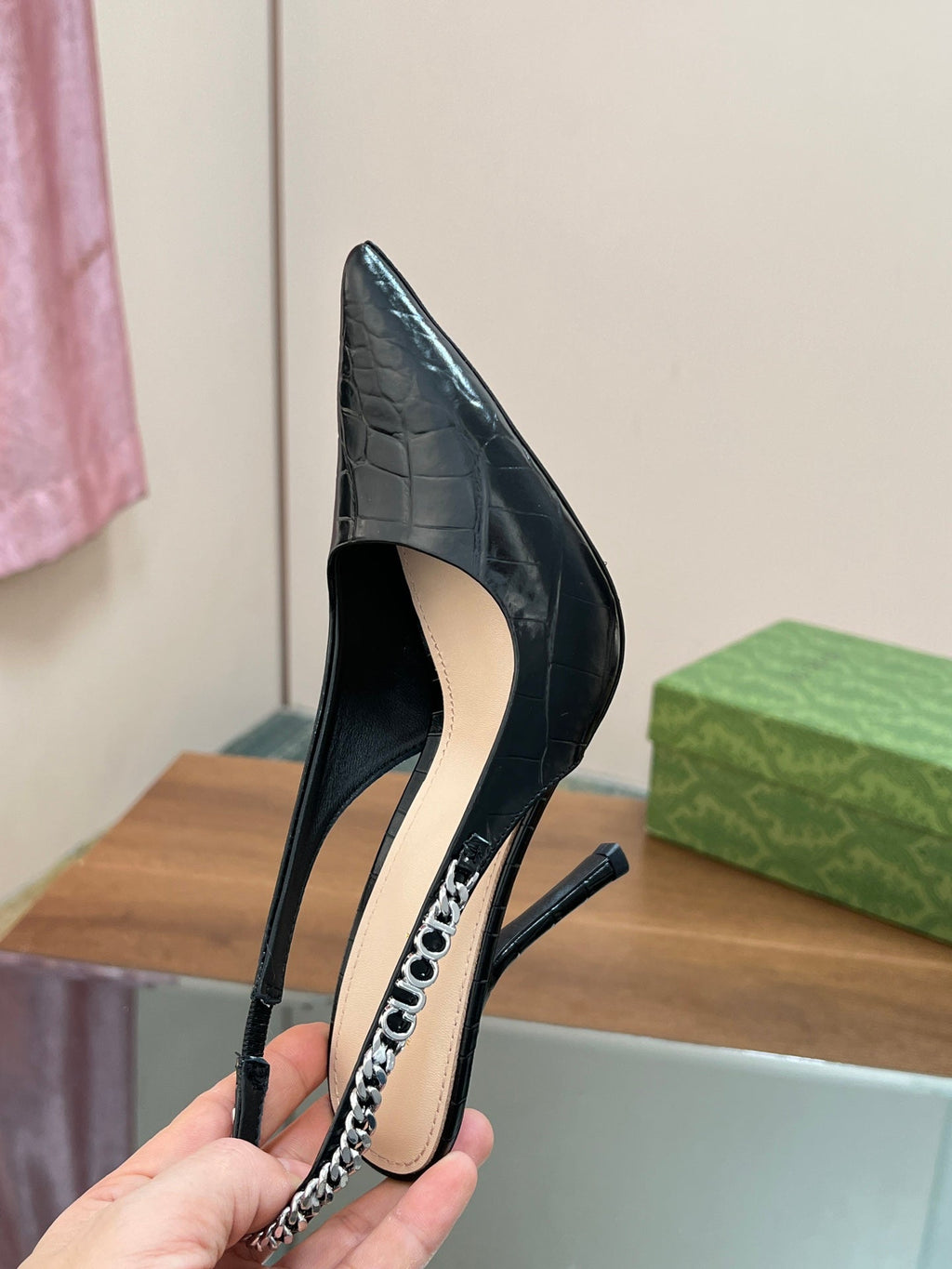 GG SIGNORIA SLINGBACK PUMP BLACK CALFSKIN