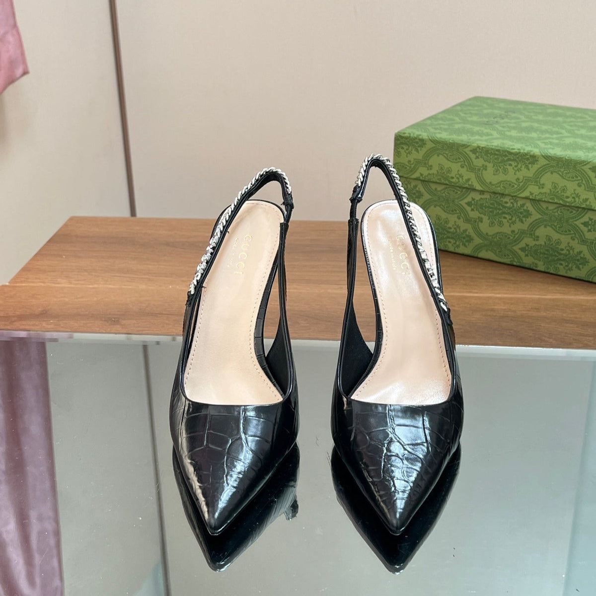 GG SIGNORIA SLINGBACK PUMP BLACK CALFSKIN