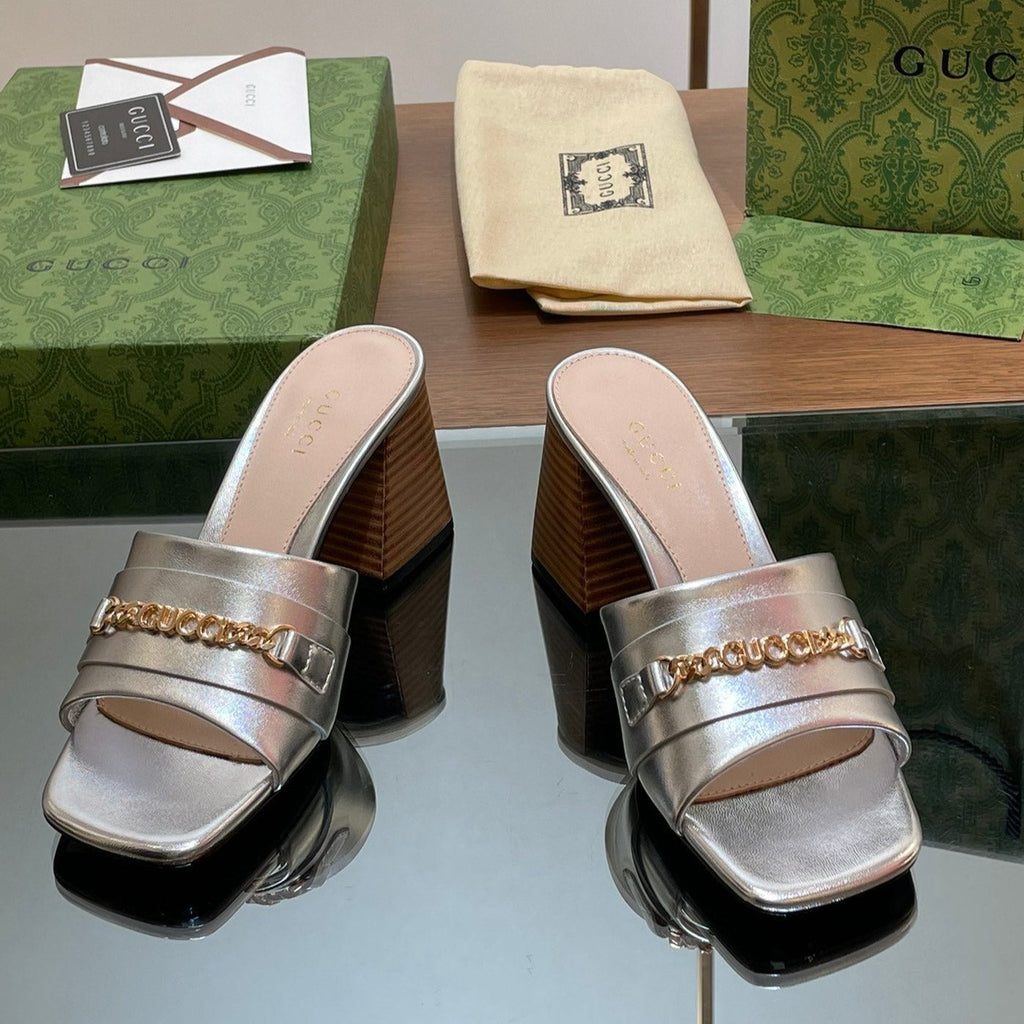 GG SIGNORIA SLIDE SANDAL SILVER DENIM