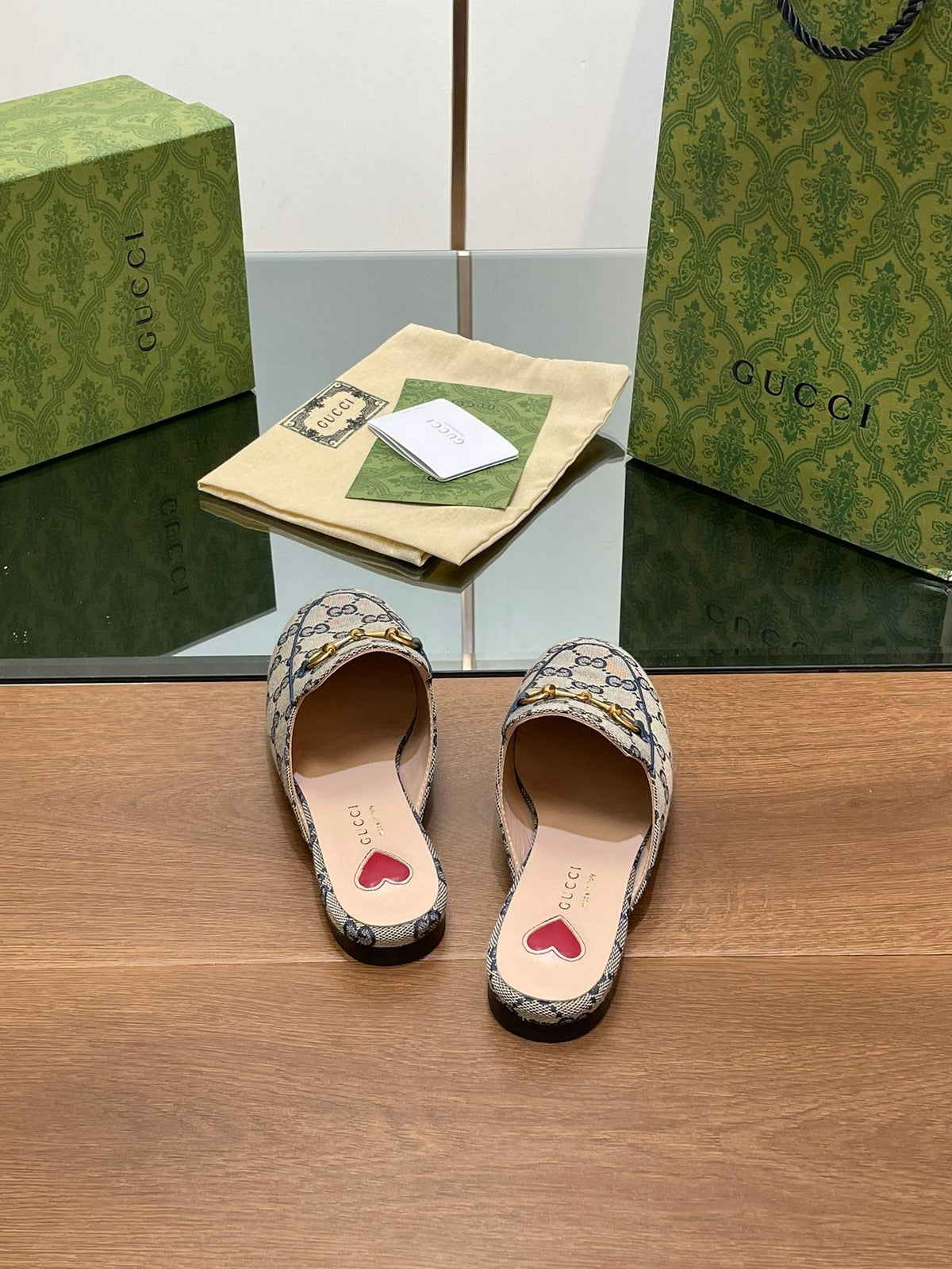 GG PRINCETOWN MULES LIGHT GRAY FABRIC