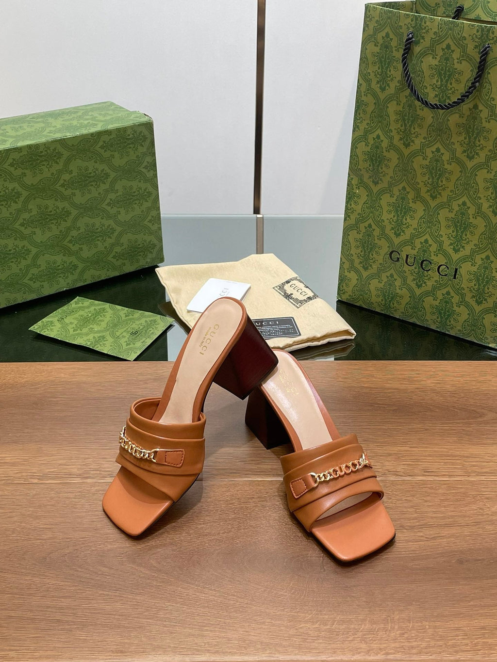 GG SIGNORIA SLIDE SANDAL CARAMEL DENIM