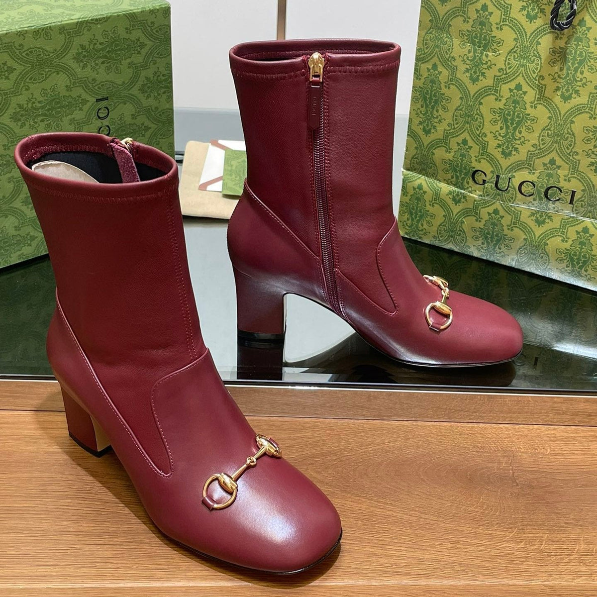 GG Horsebit Ankle Boot 65 Burgundy Calfskin
