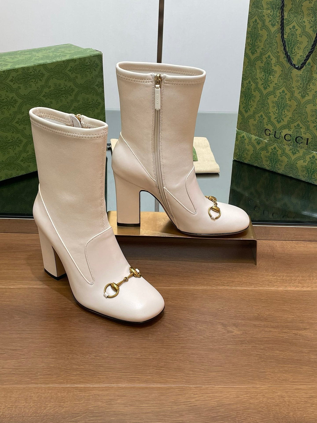 GG Horsebit Ankle Boot 95 Cream Calfskin