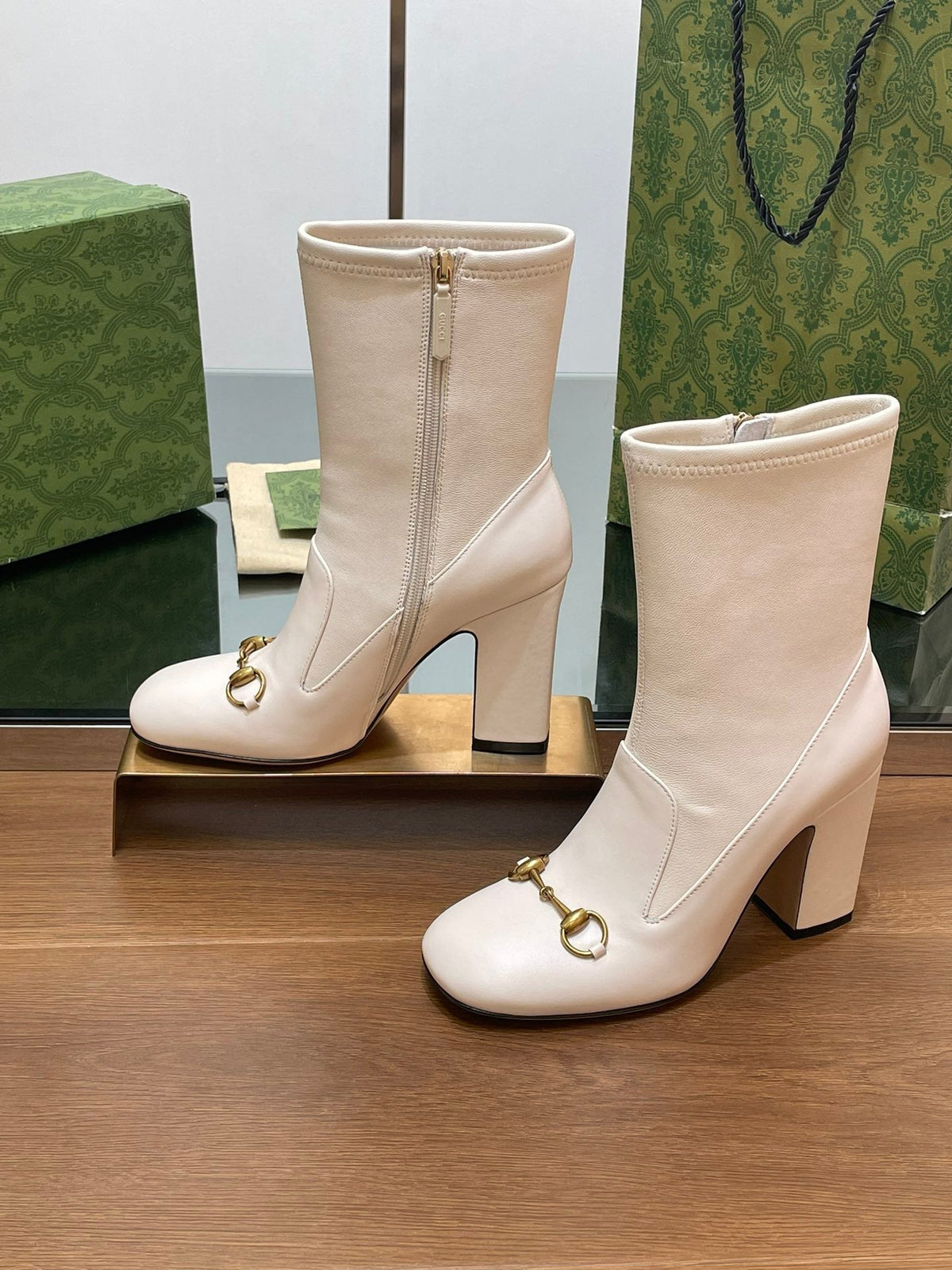 GG Horsebit Ankle Boot 95 Cream Calfskin