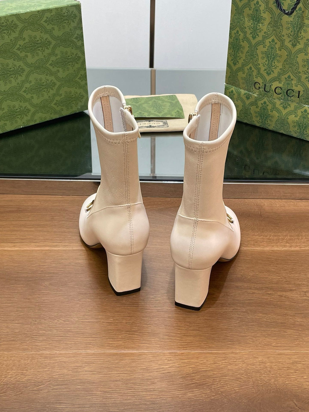 GG Horsebit Ankle Boot 65 Cream Calfskin
