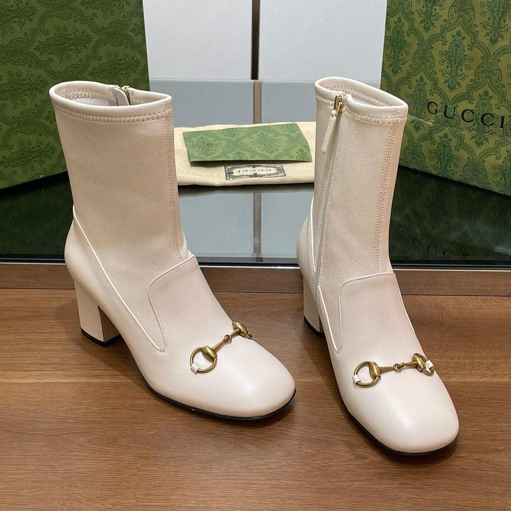 GG Horsebit Ankle Boot 65 Cream Calfskin