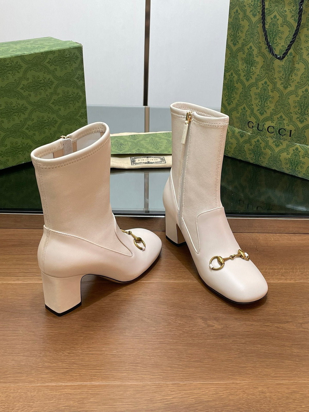 GG Horsebit Ankle Boot 65 Cream Calfskin