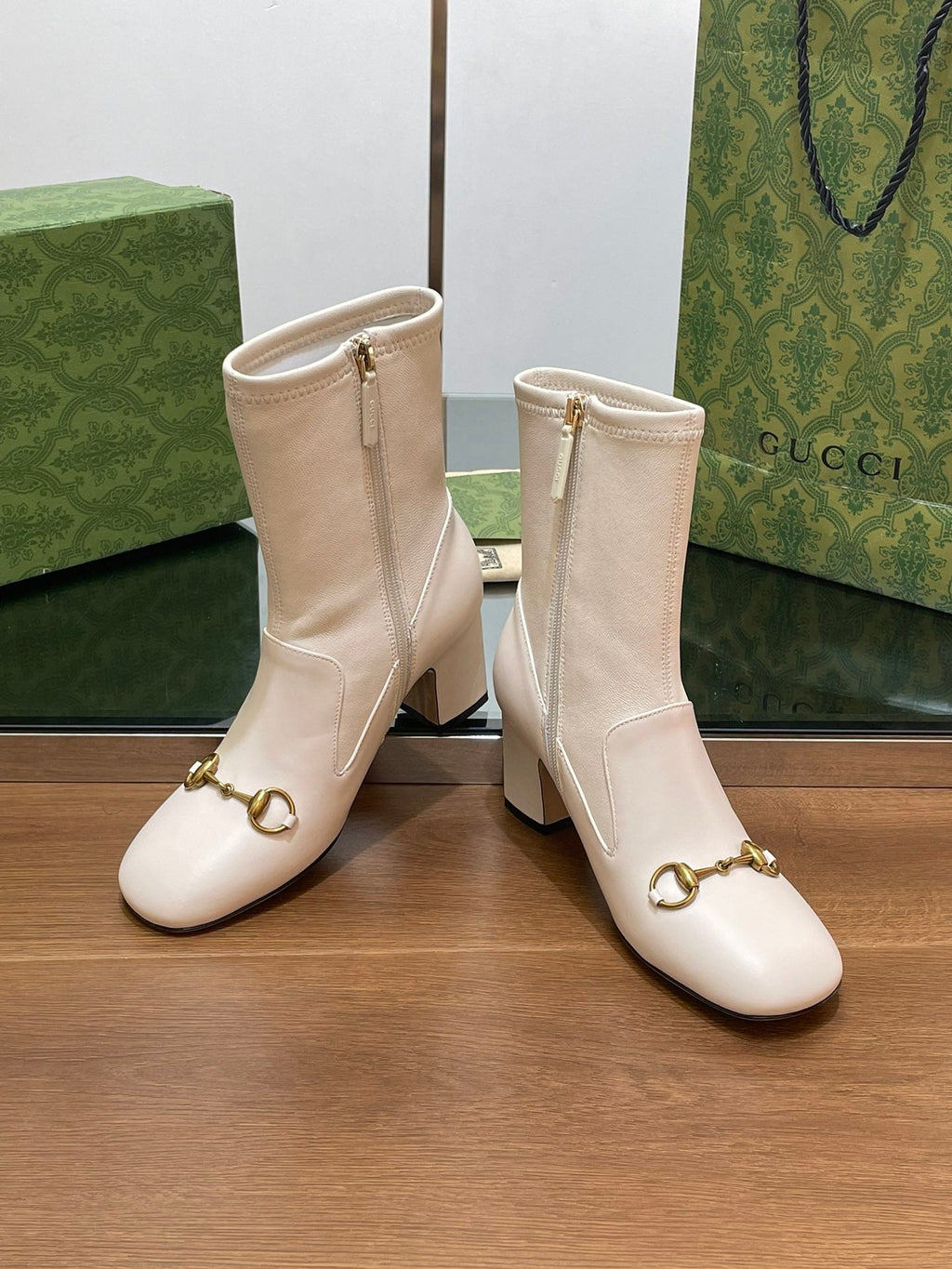 GG Horsebit Ankle Boot 65 Cream Calfskin