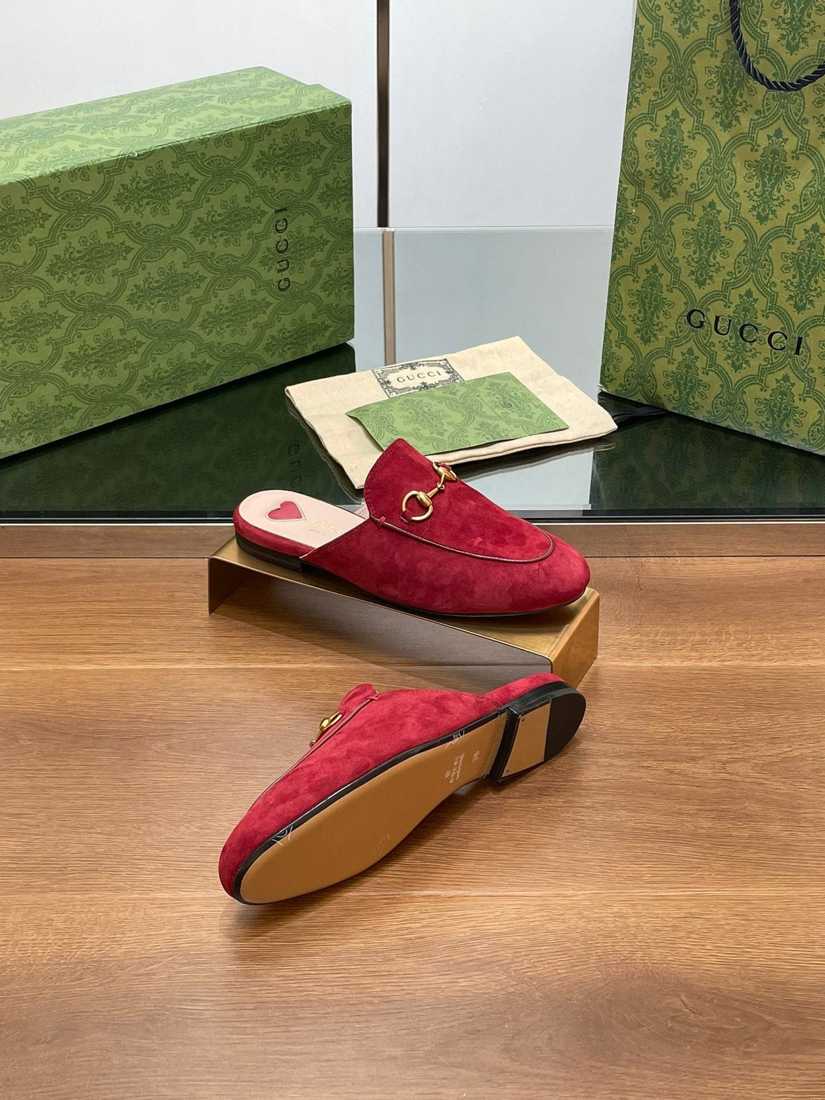 HORSEBIT MULE IN CHERRY RED SUEDE
