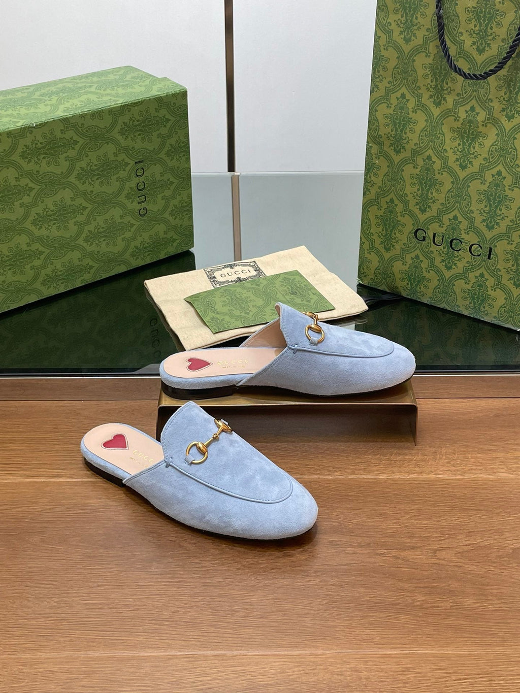 HORSEBIT MULE IN LIGHT BLUE SUEDE