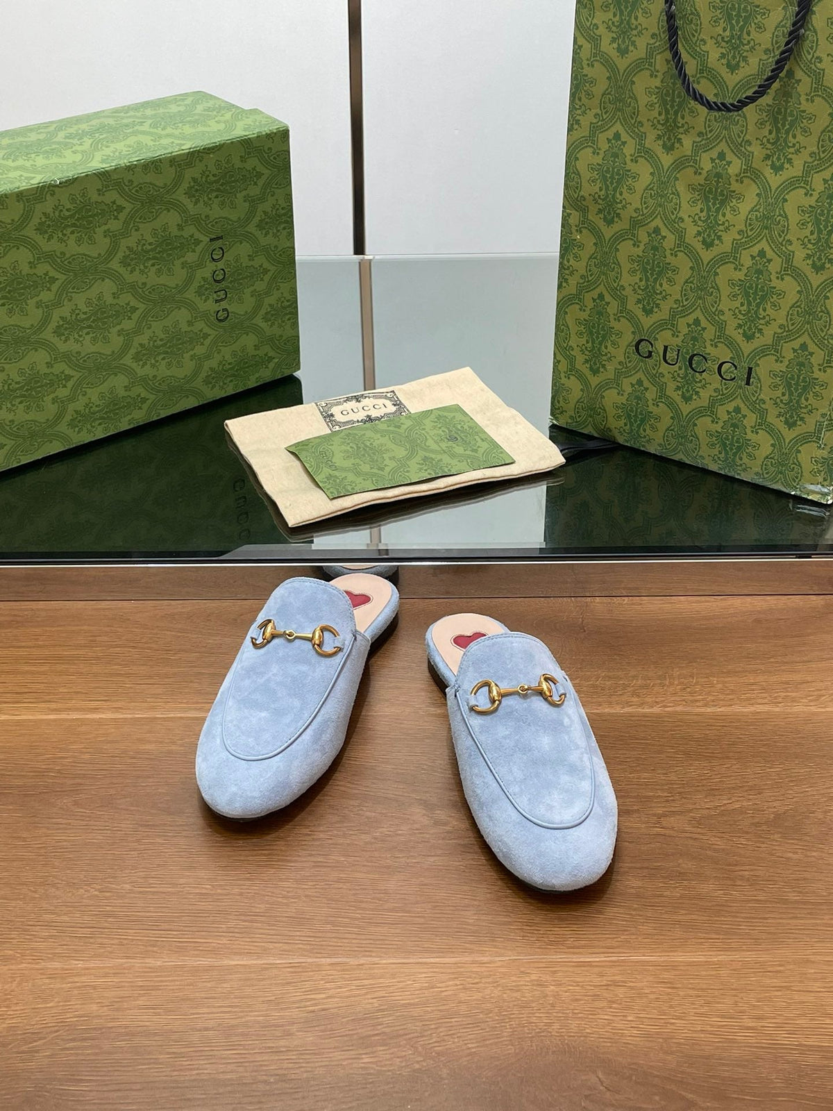 HORSEBIT MULE IN LIGHT BLUE SUEDE