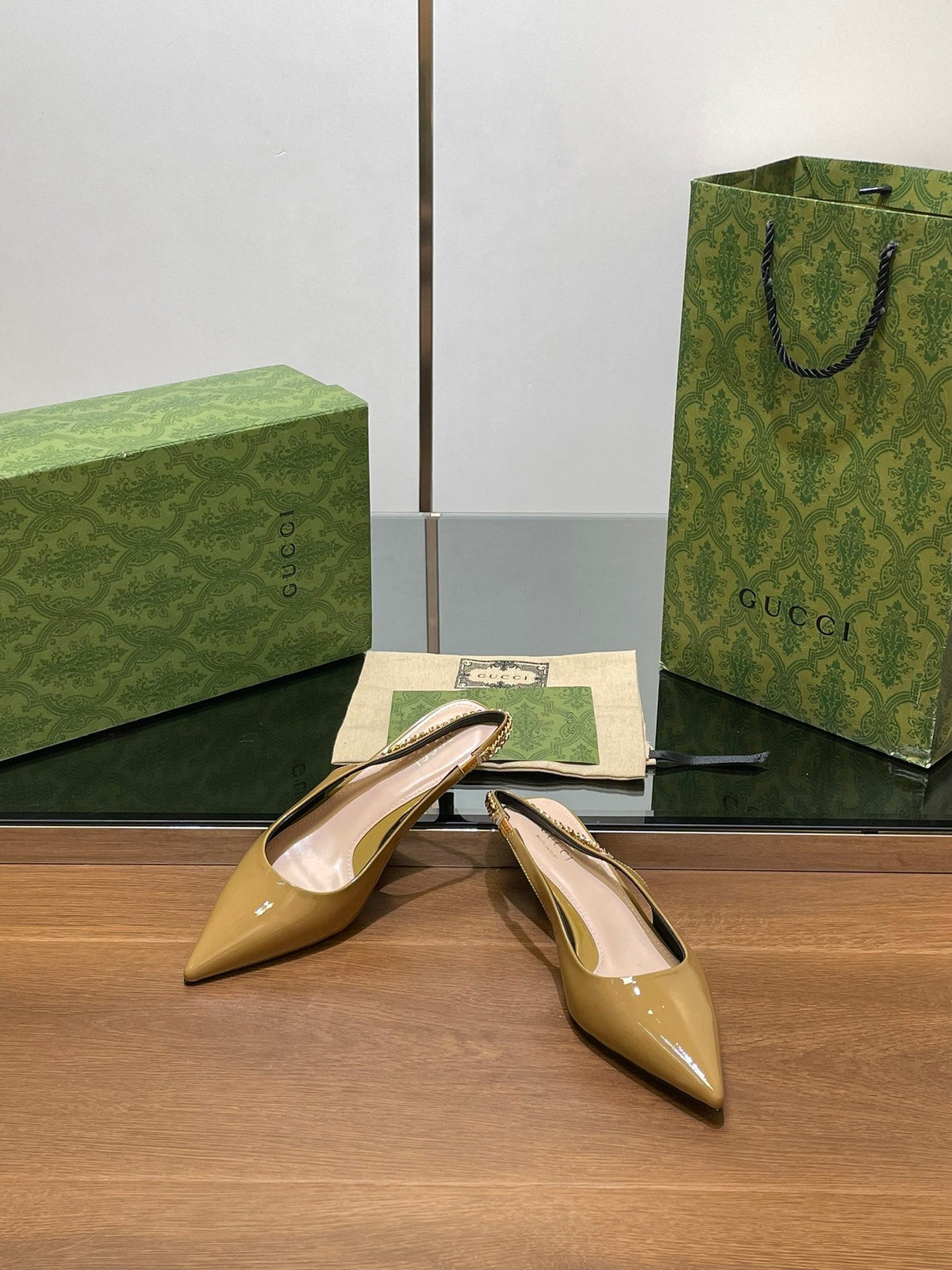 GG HIGH SLINGBACK 4.5 CM IN DIJON YELLOW GLOSSY CALFSKIN