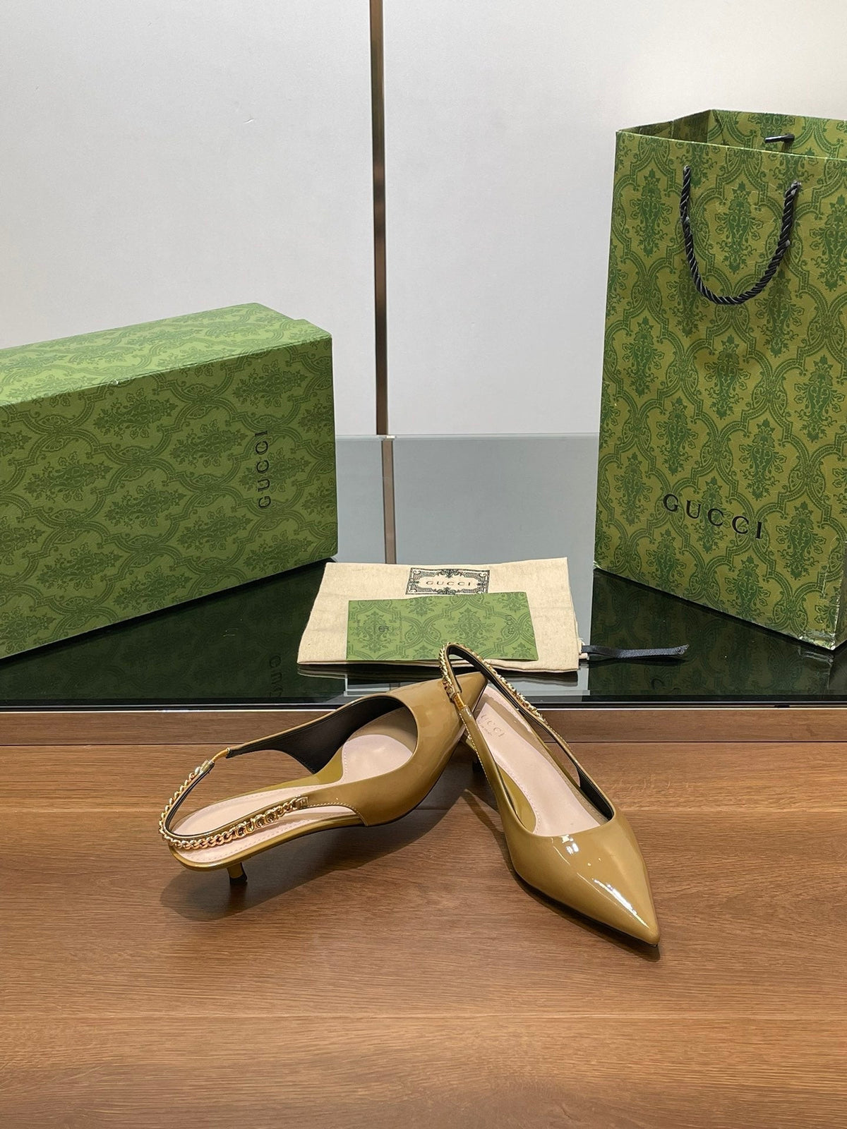 GG HIGH SLINGBACK 4.5 CM IN DIJON YELLOW GLOSSY CALFSKIN
