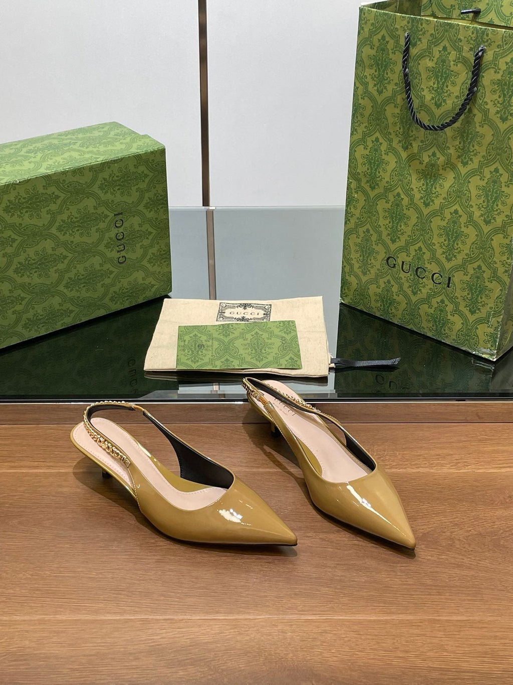 GG HIGH SLINGBACK 4.5 CM IN DIJON YELLOW GLOSSY CALFSKIN