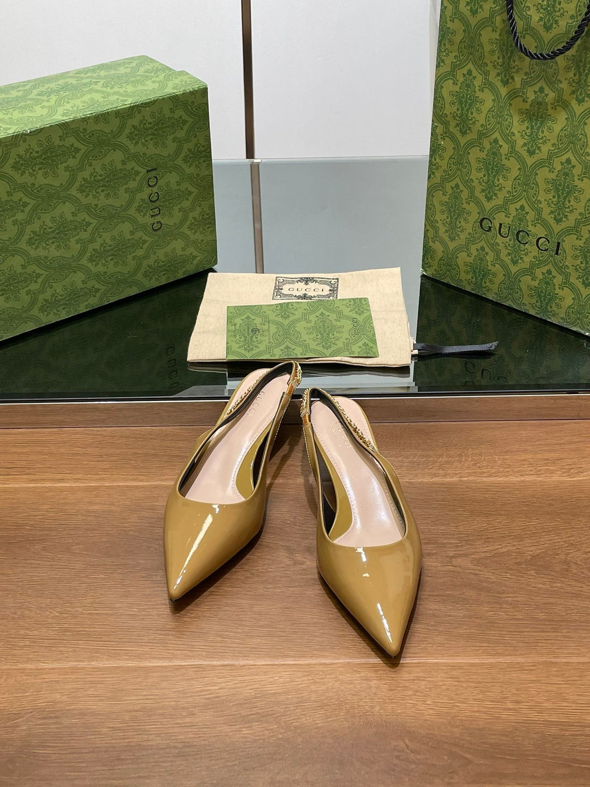 GG HIGH SLINGBACK 4.5 CM IN DIJON YELLOW GLOSSY CALFSKIN