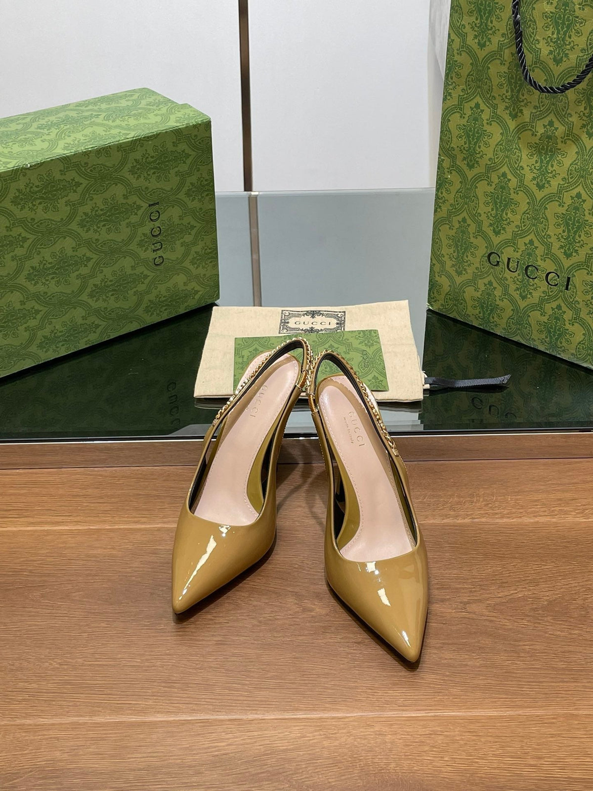 GG HIGH SLINGBACK 10.5 CM IN DIJON YELLOW GLOSSY CALFSKIN