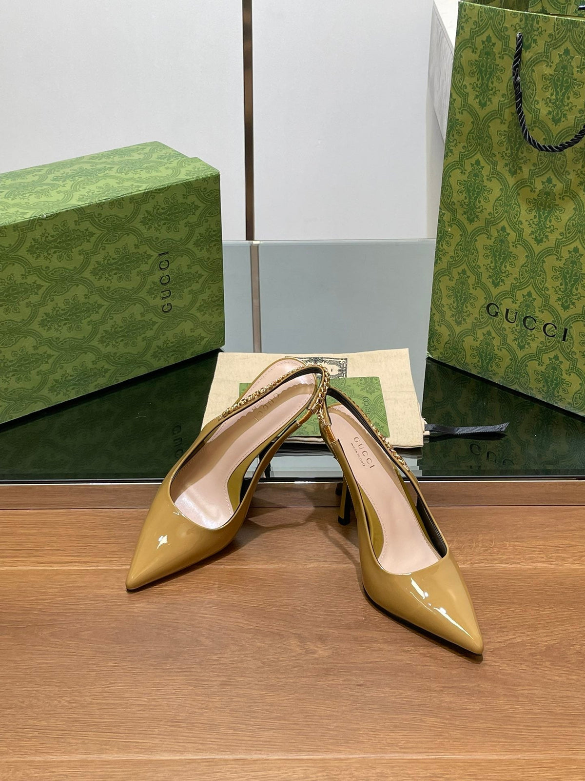 GG HIGH SLINGBACK 10.5 CM IN DIJON YELLOW GLOSSY CALFSKIN